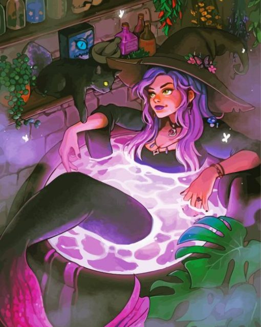 Mermaid Witch In Cauldron paint by number