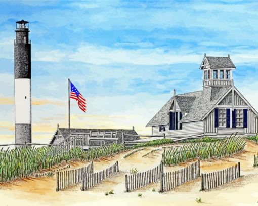 Oak Island Lighthouse NC paint by number