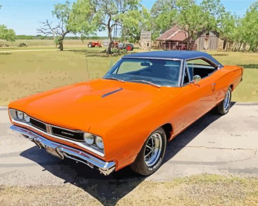 Orange Dodge Coronet paint by number