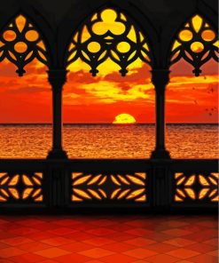 Oriental Balcony Sunset paint by number