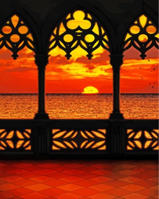 Oriental Balcony Sunset paint by number