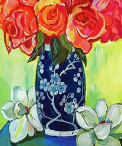 Roses And Magnolias Vase Paint By Numbers