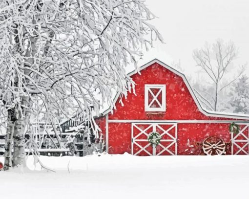 Snow Barn Art Paint By Numbers