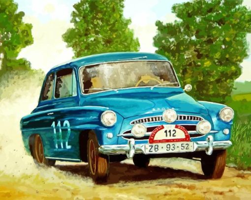 Vintage Blue Skoda Car paint by number