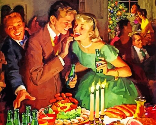 Vintage Christmas Dinner Party paint by number