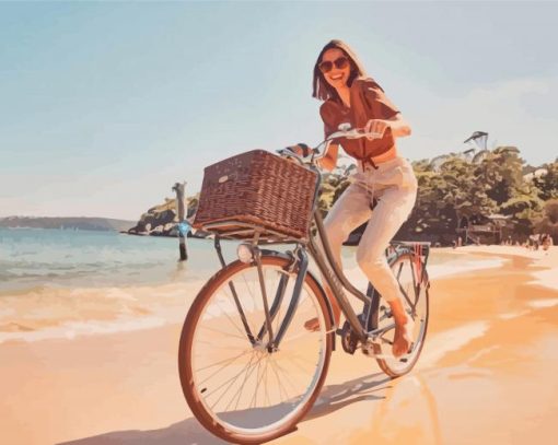 Woman Bike In Beach Paint By Numbers