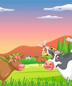 Cartoon Cattle On Farm Paint By Numbers