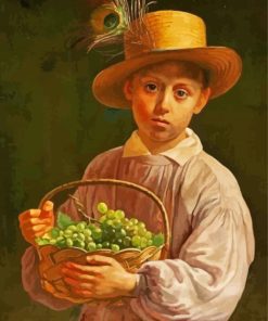 Child With Straw Hat And Grap Basket paint by number