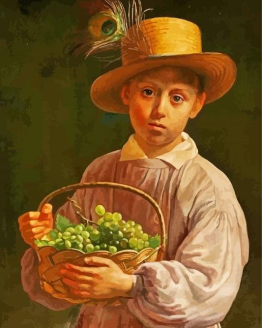 Child With Straw Hat And Grap Basket paint by number