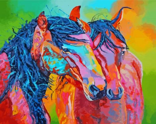 Colored Couple Horses Paint By Numbers