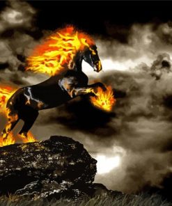 Cool Black Horse In Flames Paint By Numbers