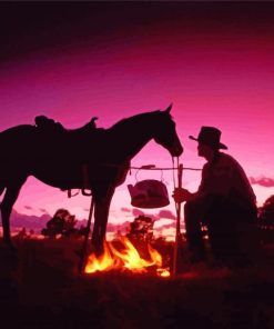 Cowboy Scene Sunset Silhouette Paint By Numbers