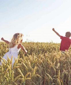 Girl And Boy Running Through Field Paint By Number