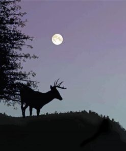 Lonely Deer And Full Moon paint by number