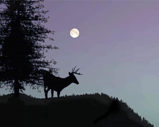 Lonely Deer And Full Moon paint by number