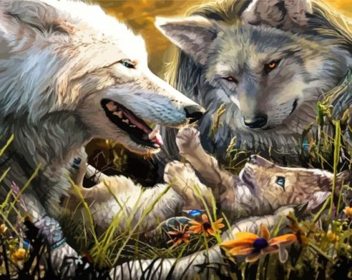 Pretty Family Wolves paint by number