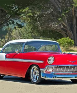 Red 1956 Chevy Bel Aire paint by number