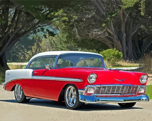 Red 1956 Chevy Bel Aire paint by number