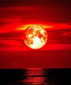 Strawberry Moon Over Sea paint by number