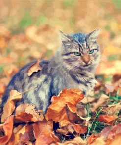 Aesthetic Cat And Leaves Paint By Numbers