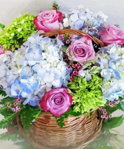 Basket With Hydrangeas Art Paint By Numbers