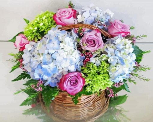 Basket With Hydrangeas Art Paint By Numbers