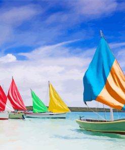 Beach Colorful Sailboats Paint By Numbers