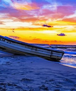 Beach With Row Boat At Sunset Paint By Numbers