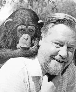 Black And White Gerald Durrell With Monkey Paint By Numbers