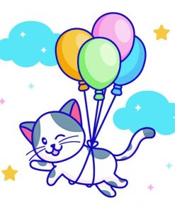 Cute Cat And Balloons Paint By Numbers