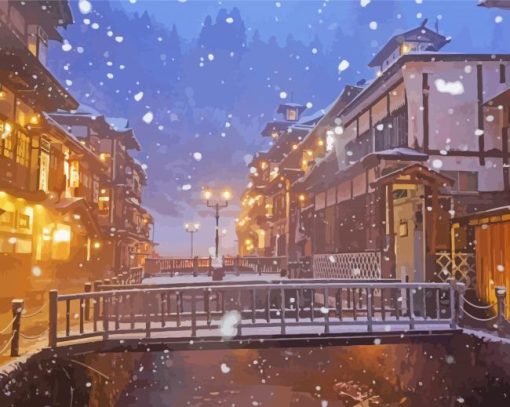 Japanese Winter Town Paint By Numbers