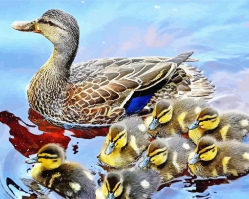 Mallard Duck And Baby Ducks Paint By Numbers