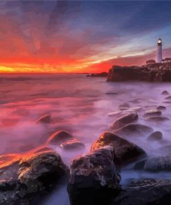 Portland Lighthouse Sunset Seascape View Paint By Numbers