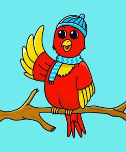 Red Bird Wearing Hat Paint By Numbers