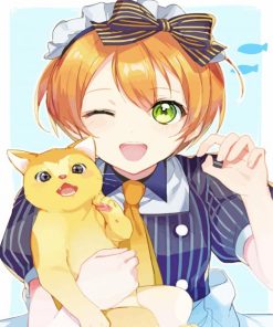 Rin Hoshizora And Cat Paint By Numbers