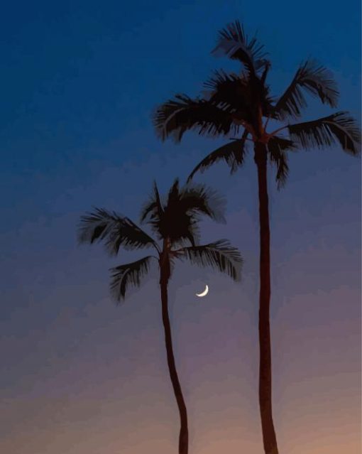 Tropical Palm And Moon Paint By Numbers