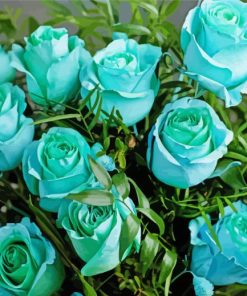 Turquoise Flowers Roses Paint By Numbers