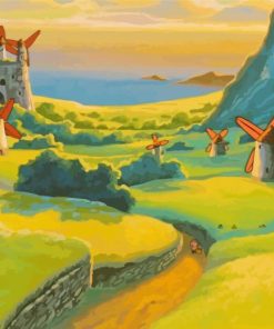 Windmills Ghibli Landscape Paint By Numbers