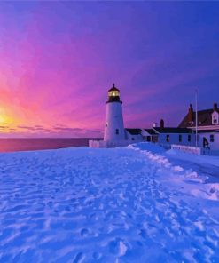 Winter Beach Lighthouse Paint By Numbers