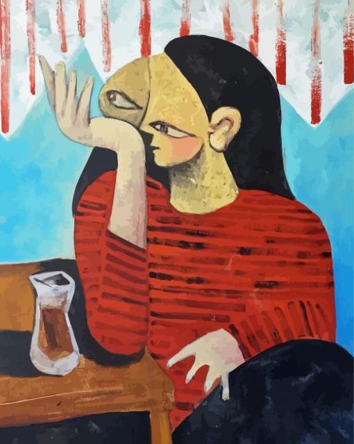 Abstract Woman Drinking Tea Paint By Numbers