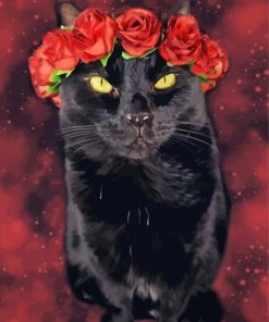 Aesthetic Black Cat And Flowers Crown Paint By Numbers