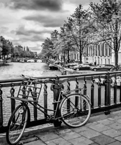 Black And White Amsterdam Bicycle Paint By Numbers