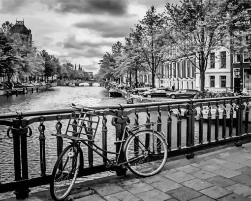 Black And White Amsterdam Bicycle Paint By Numbers