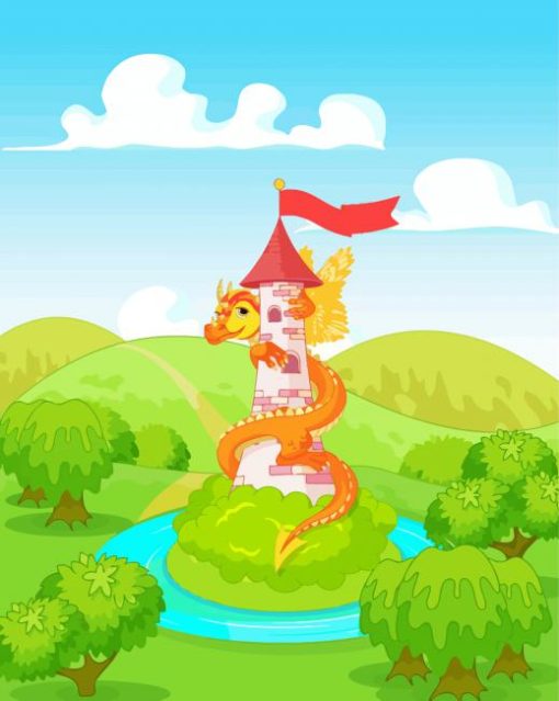 Cartoon Dragon Tower Paint By Numbers