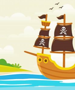 Cartoon Pirate Ship In Water Paint By Numbers