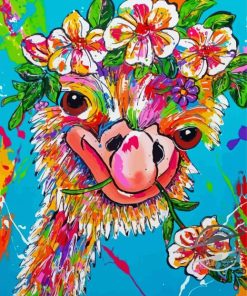 Cheerful Ostrich And Flowers Paint By Numbers