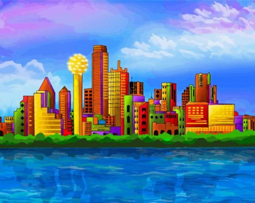 Colorful Dallas Skyline Art Paint By Numbers