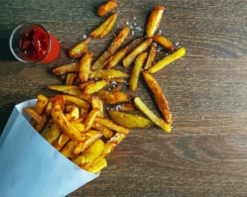 French Fries In Paper Bag With Sauce Paint By Numbers