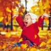 Happy Child Playing With Leaves Paint By Numbers