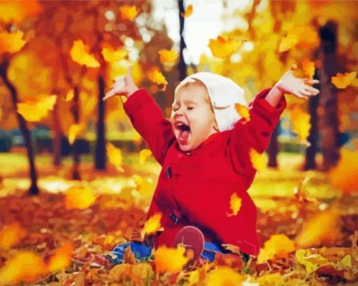 Happy Child Playing With Leaves Paint By Numbers